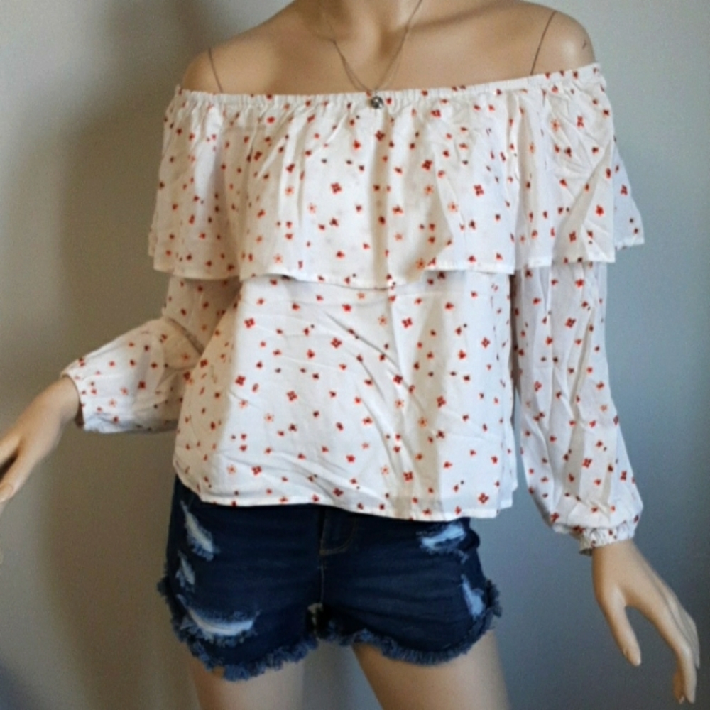 Blue Blush off the shoulder ruffle top